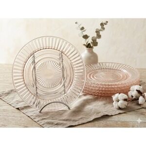 7 Vintage Anchor Hocking Queen Mary Pink Depression Glass Salad Plates UV GLOW